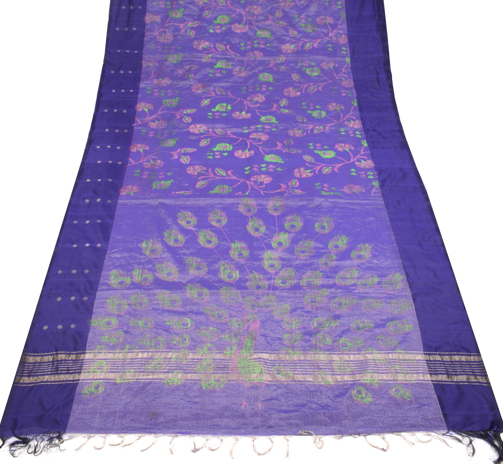 Sushila Vintage Purple Art Tissue Saree 6 YD Brocade Hand Printed HEAVY Sari Fab