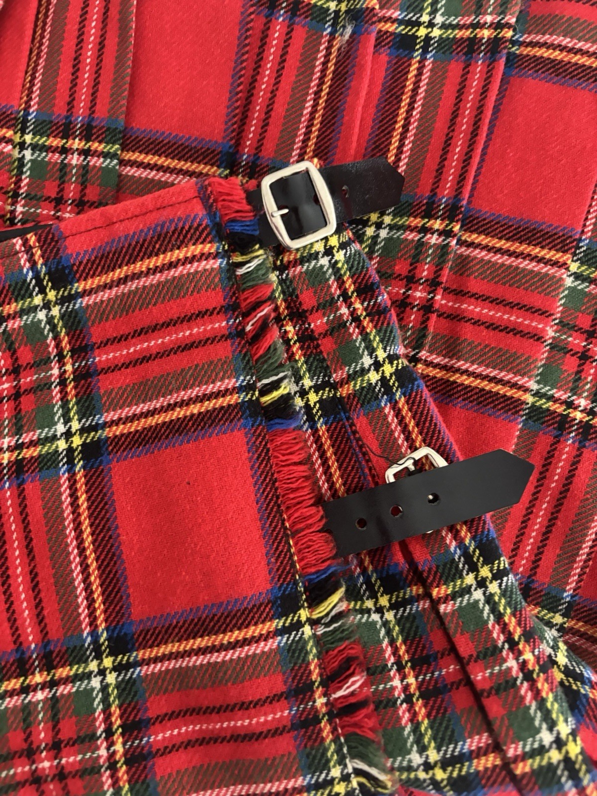 Vintage F.J. Bacon Made In England Red Plaid Scottish Kilt Size 44 Waist 32”