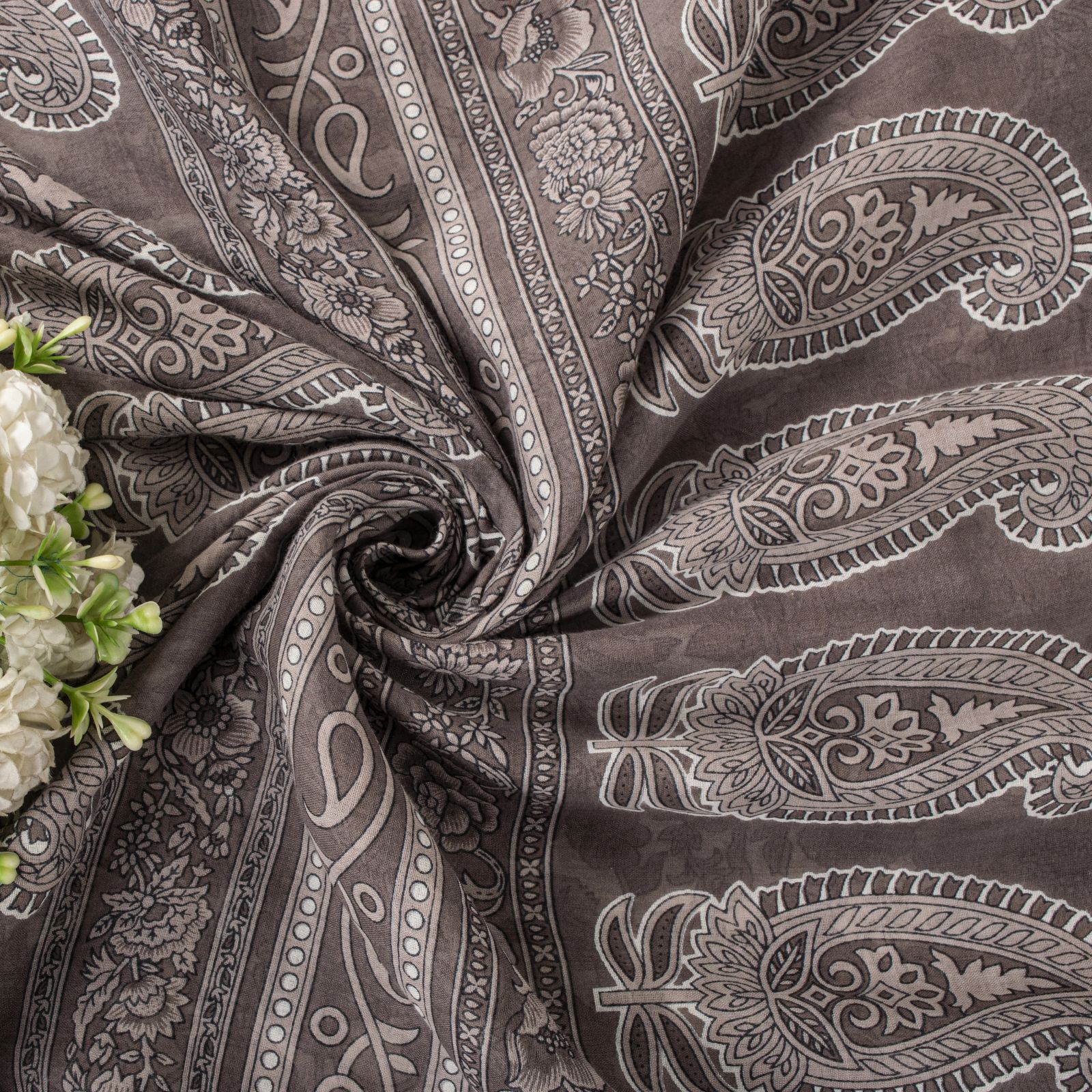 Sanskriti Vintage Saree White-Gray Pure Cotton Printed Sari Craft Fabric 5+Yard