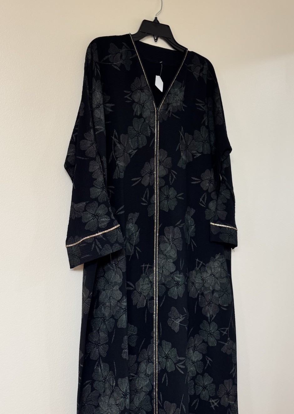 Abaya Islamic Wear Maxi Long Sleeved Dress Size XL / XXL Black Floral Green NEW