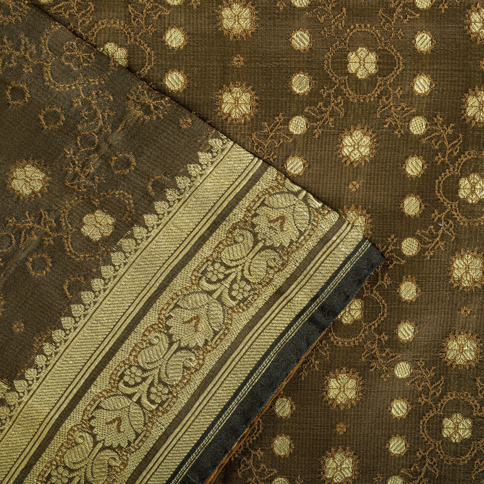 Sanskriti Vintage Brown Blend Silk Saree Banarasi Brocade Zari Hand-Woven Sari