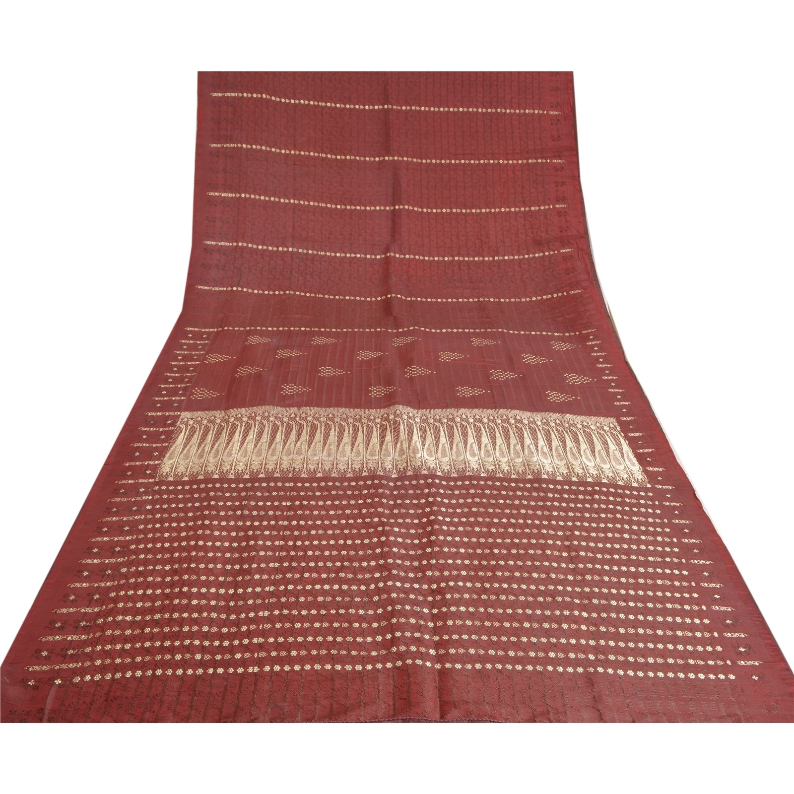 Sanskriti Vintage Brown Pure Satin Sarees Banarasi Brocade Zari Hand-Woven 5+YD
