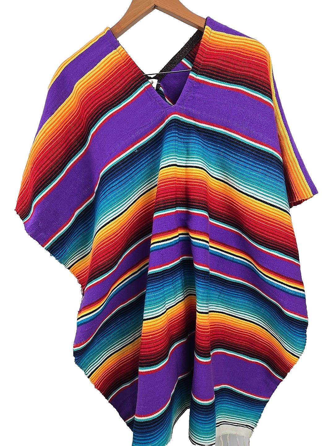 Colorful Poncho Shawl Rainbow Made in Mexico 25 x 59″