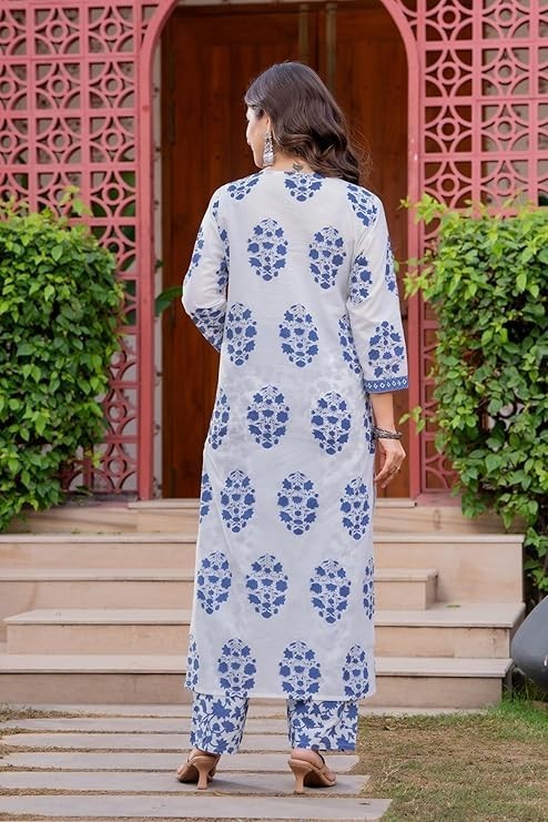 Women’s Pure Cotton Printed Straight Kurta Set with Palazzo Pants & Dupatta