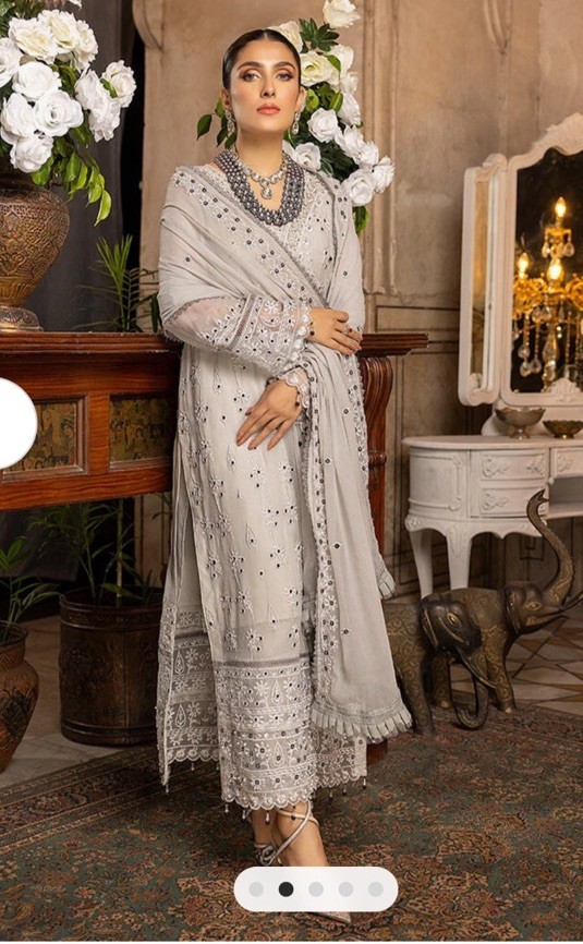 Pakistani Gray Embroidered Pearl Shalwar Kameez Suit Wedding Eid Ethnic Ramzan