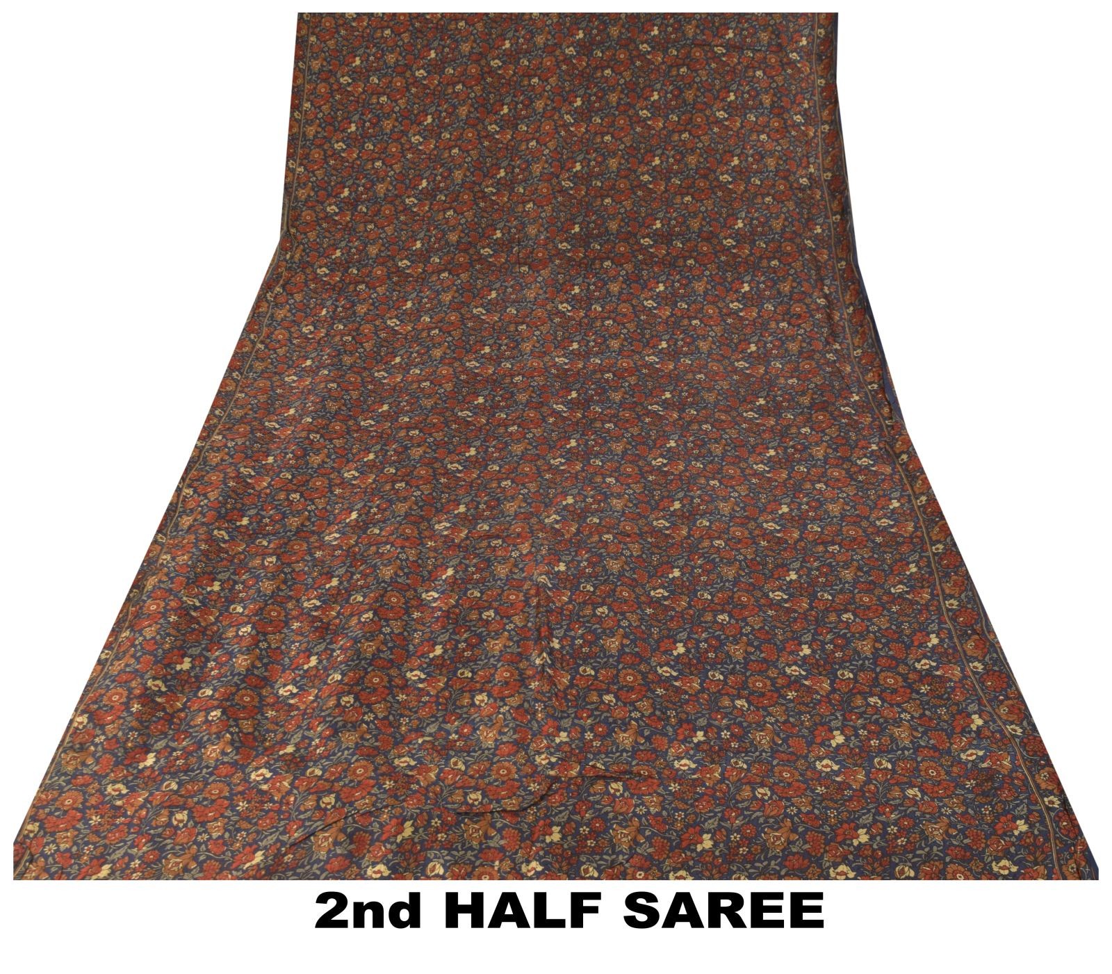 Sanskriti Vintage Soft Blue-Red Pure Silk Sari Floral Digital Print Saree 5.5Yd