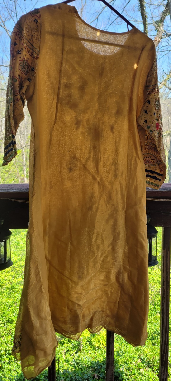 Handmade Yellow Embroidered Cotton Kurta Women Medium Size