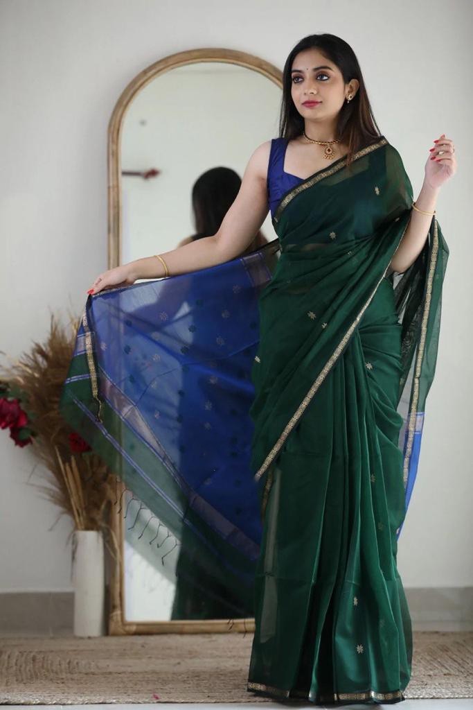 Elegant Soft Cotton Saree Lightweight Office Wear Ethnic Saree With Blouse