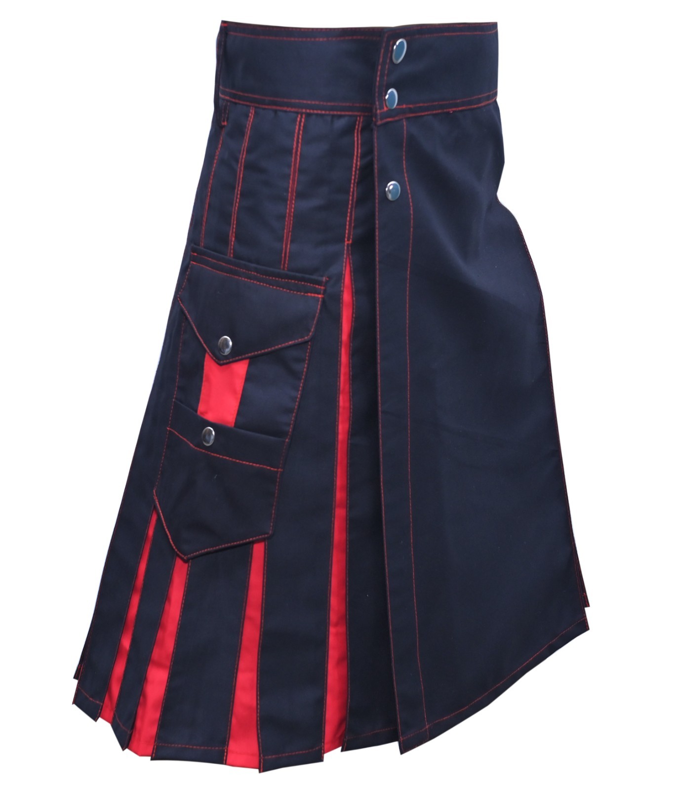 Men’s Black Red Cotton Hybrid Utility Kilt Custom Size Summer Spring Handmade