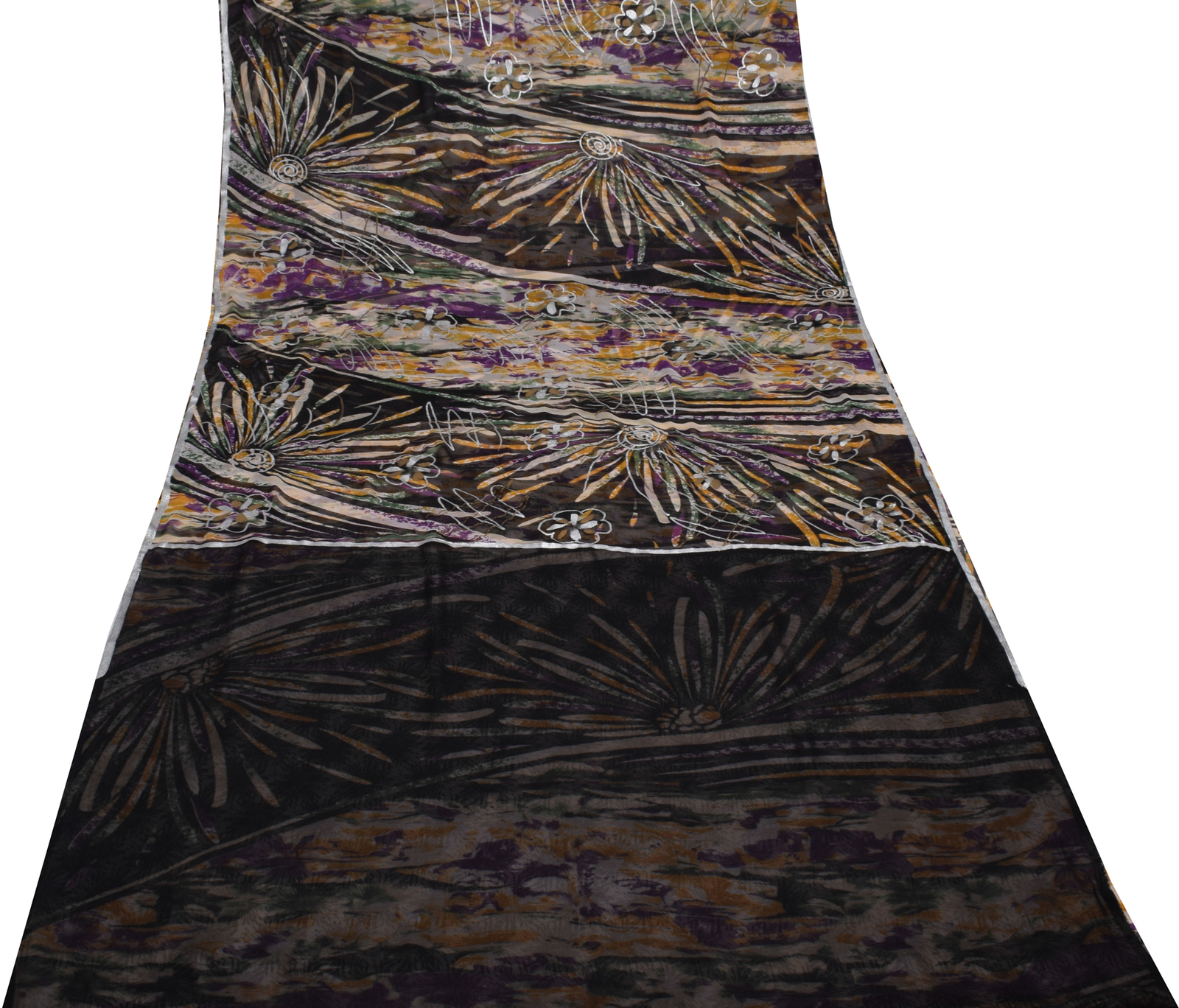 Sushila Vintage Multi-Color Sari Blend Georgette Silk Printed 5 YD Craft Fabric