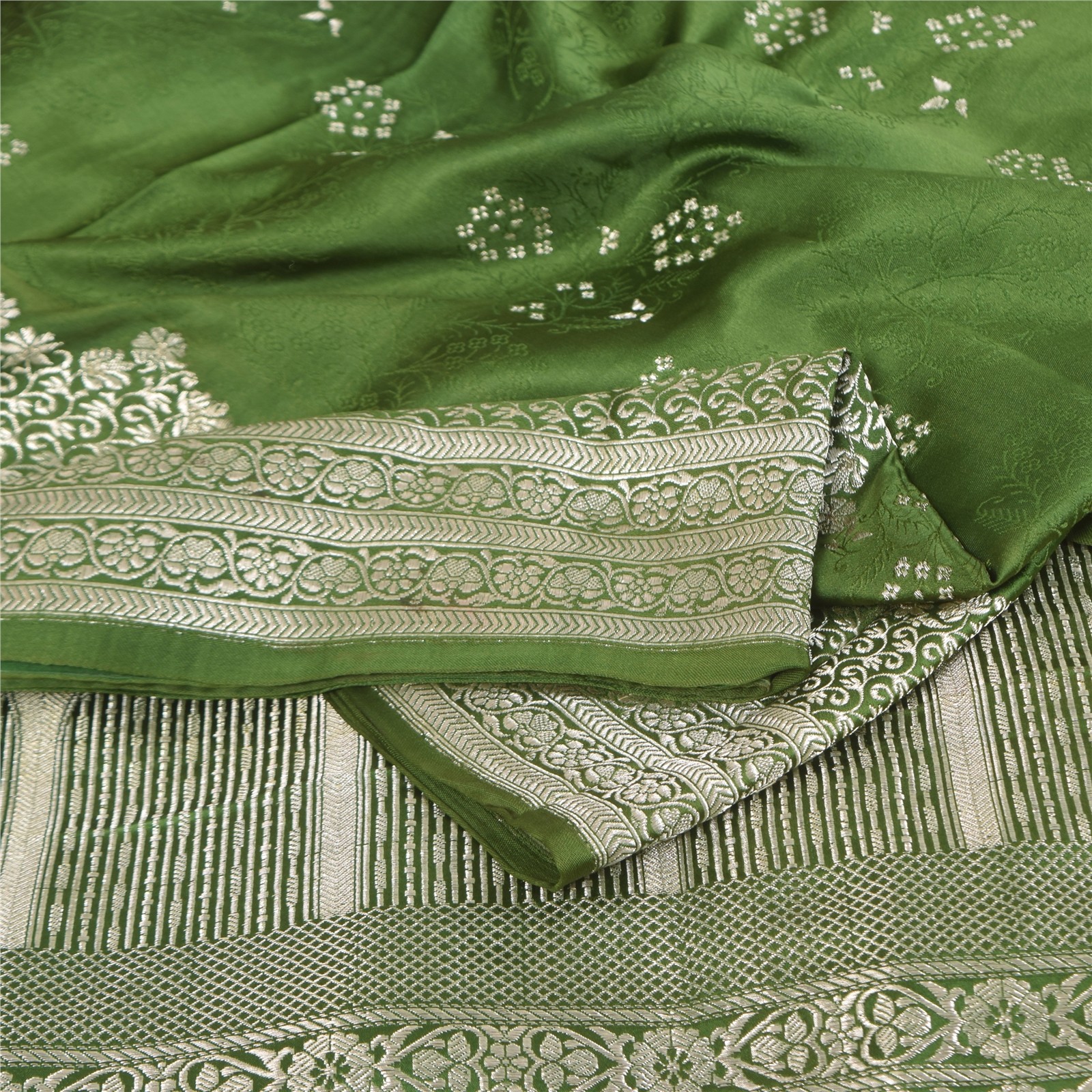 Sanskriti Vintage Soft Green Saree Pure Satin Brocade Banarasi Zari HandWoven 5Y