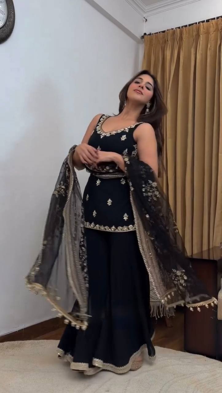 Beautiful Designer Faux Georgette Kurta Palazzo With Dupatta For Party