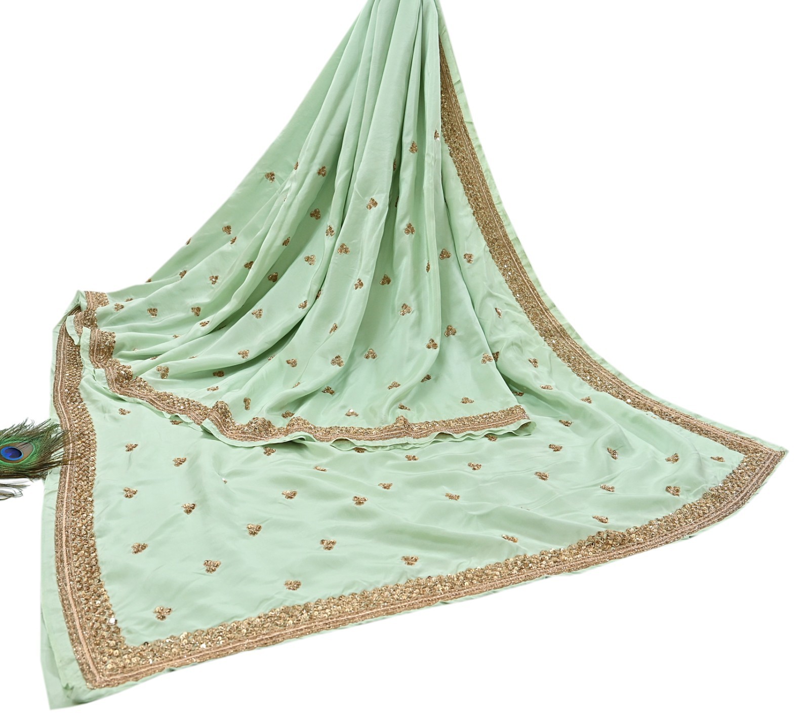 Rare Vintage Pista Green Pure Silk Saree Hand Embroidered Designer Sabyasachi