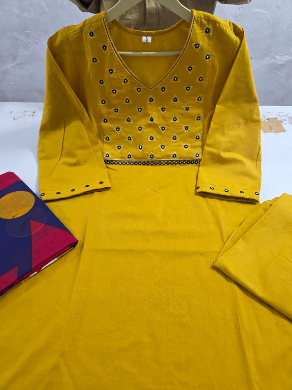 Heavy Cotton Pakistani Kurti Pant Dupatta Set Designer Bollywood Ethni Kurta Set