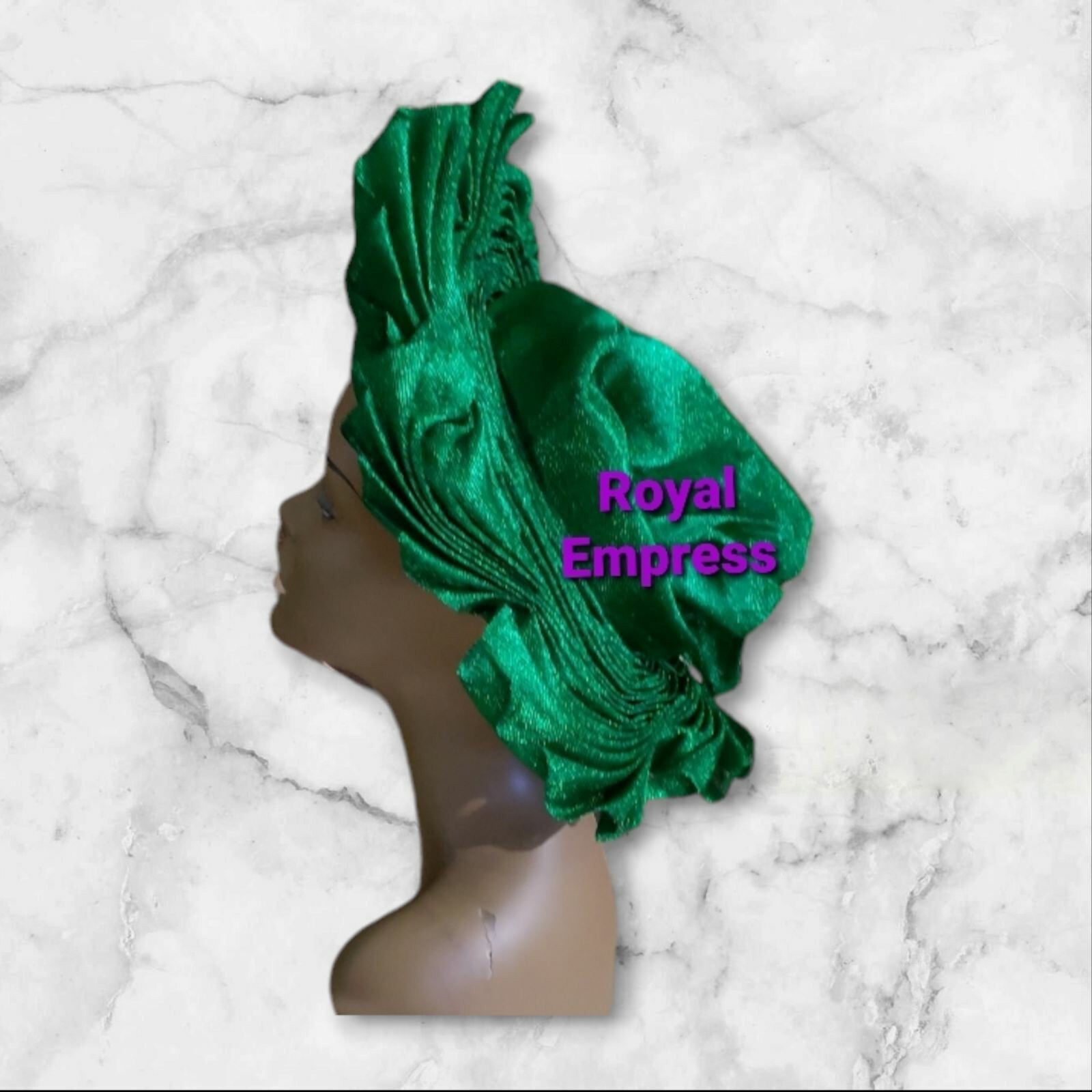 Aso-Oke African Headtie Auto Gele, Royal Green Empress headwear
