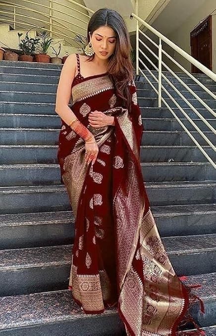 Women’s Pure Kanjivaram Silk Saree Soft Design With Blouse Piece For Wedding