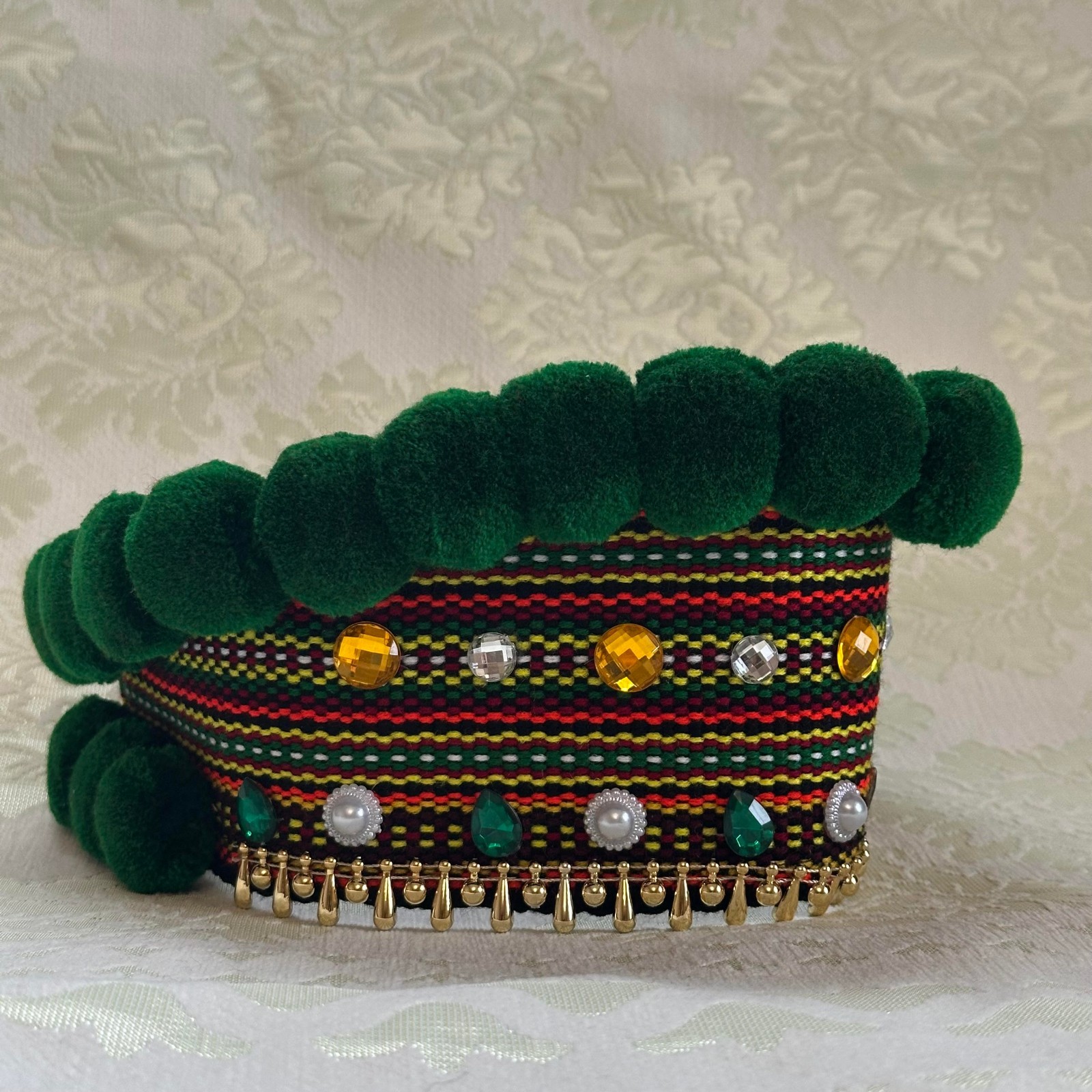 Ukrainian Headdress, Hutsul Traditional Folk Woven Embroidered Big Chiltse