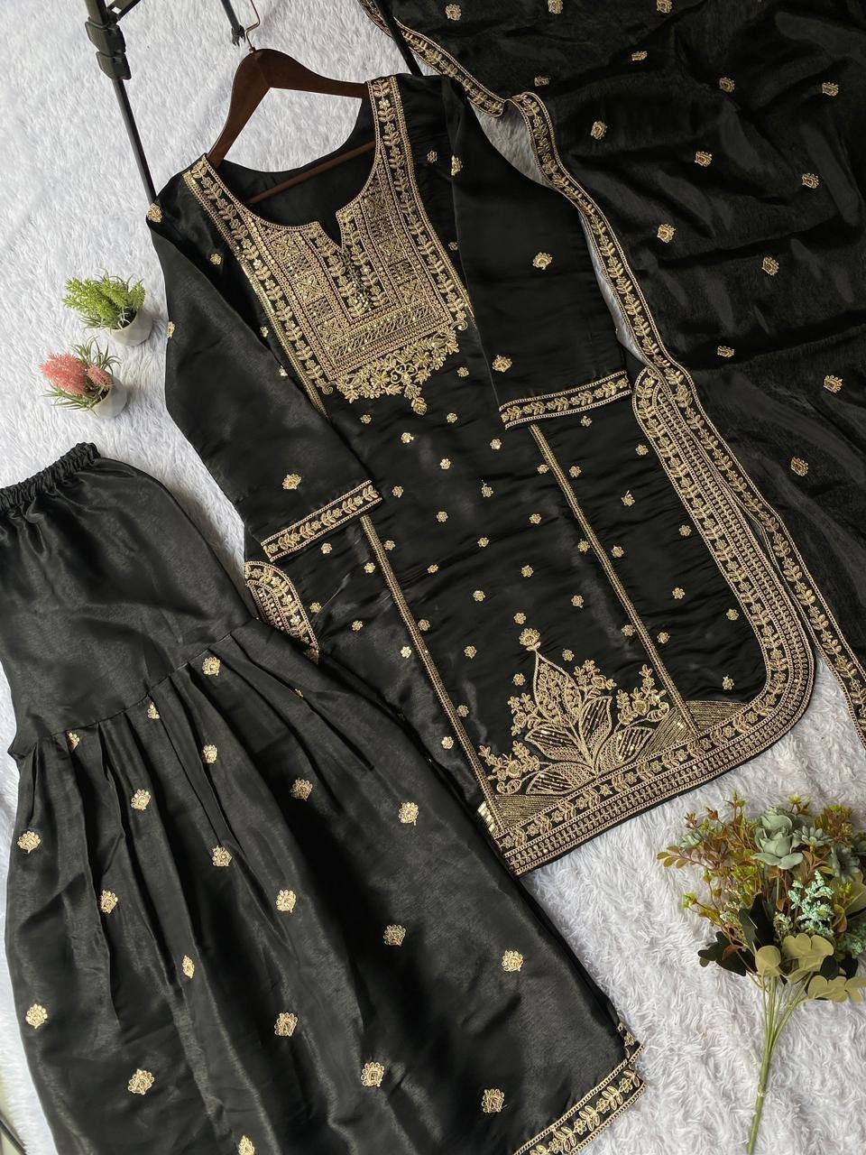 New Presenting Black Heavy Silk Top Palazzo With Dupatta For Wedding Wear