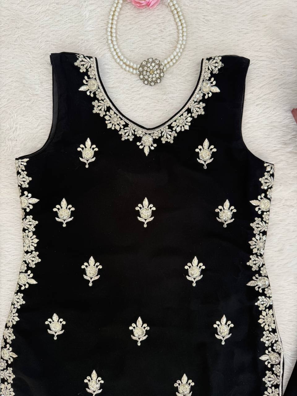 Beautiful Designer Faux Georgette Kurta Palazzo With Dupatta For Party