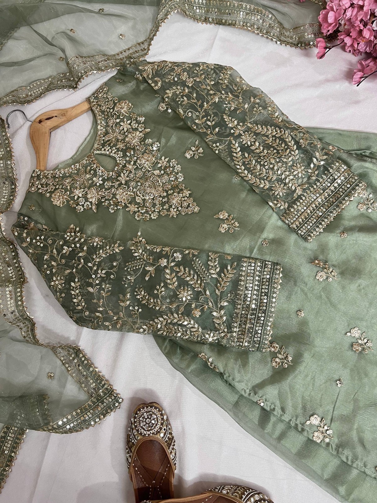 Pakistani Pista-Green Kameez Salwar Readymade Indian Party Bollywood Wedding