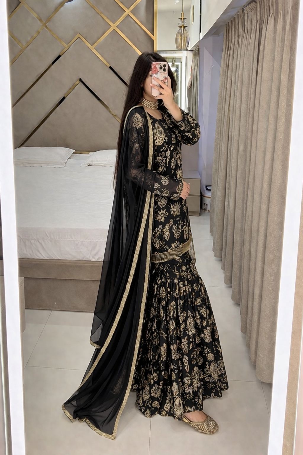 New Designer Traditional Look Stitched Silk Muslin Fabric Kurti Bottom & Dupatta