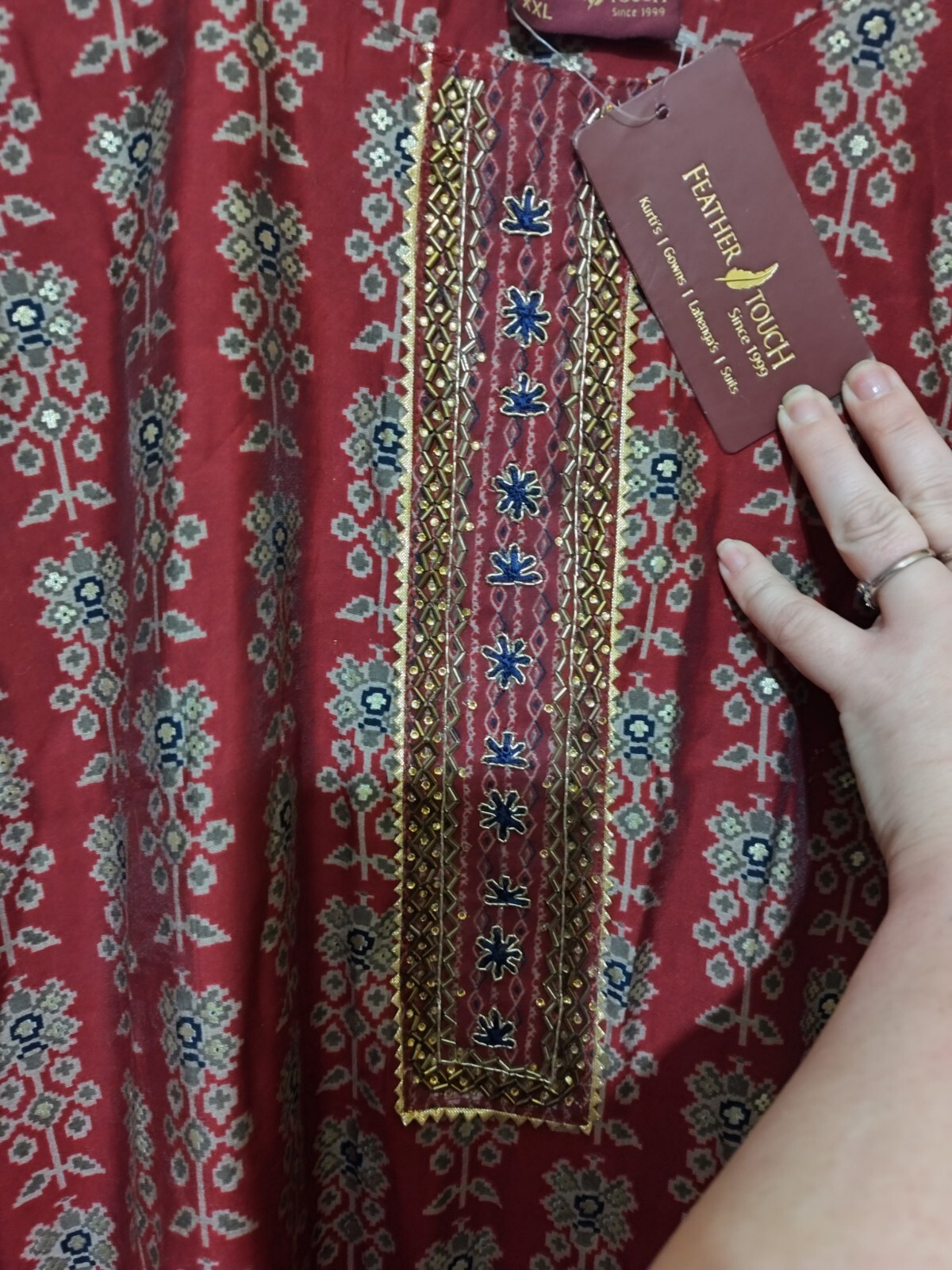 Authentic Kurta Set Red & Gold Beaded Size XXL Made In India Brand New W/Tags