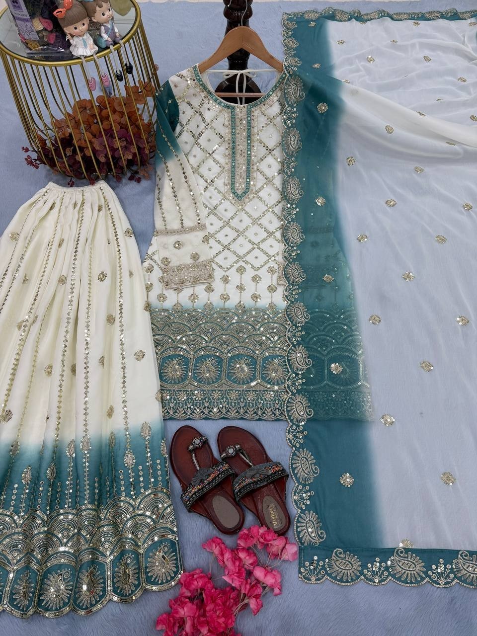 Latest Collection Heavy Star Georgette Kurta Palazzo With Dupatta For Women