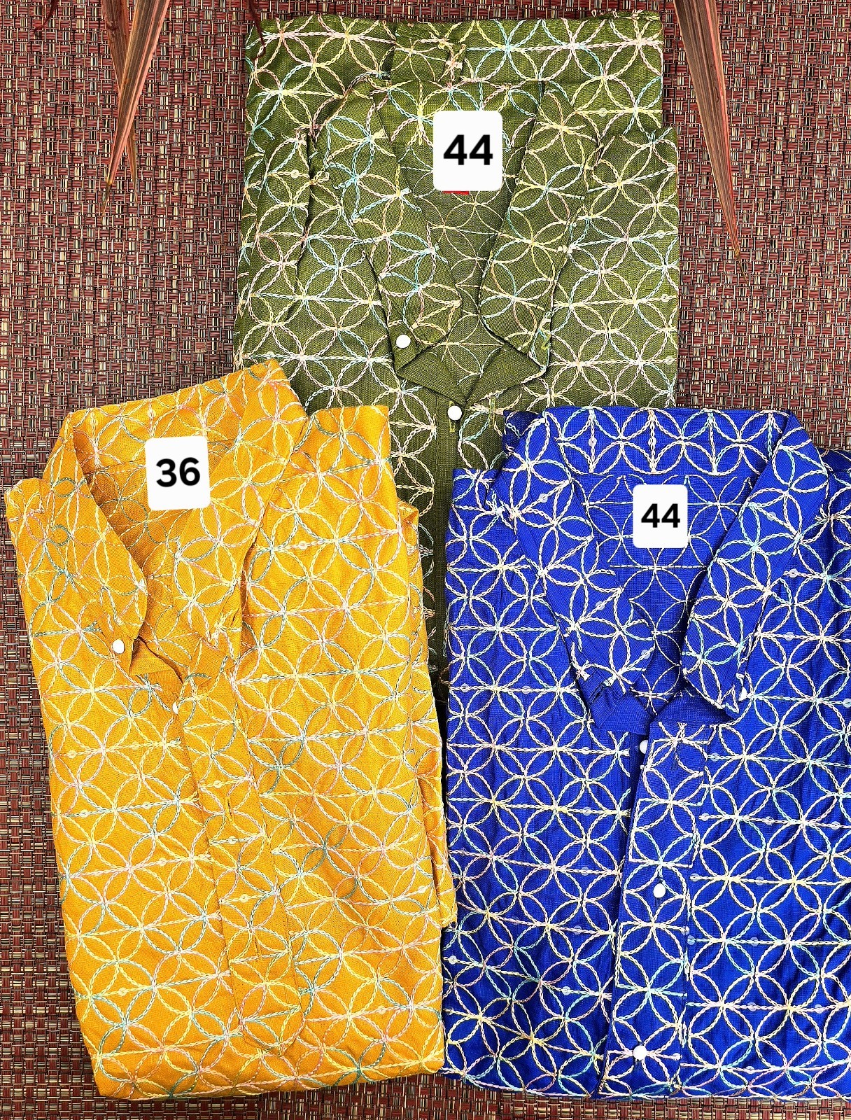 Men’s Embroidered Indian Kurta Blue Green (size 44)Yellow (Size 36)