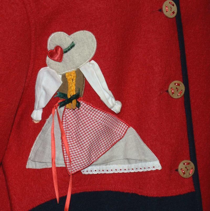 RED ~ Loden BOILED WOOL German Bavarian Women Walk Sweater JACKET Coat / 40 16 L