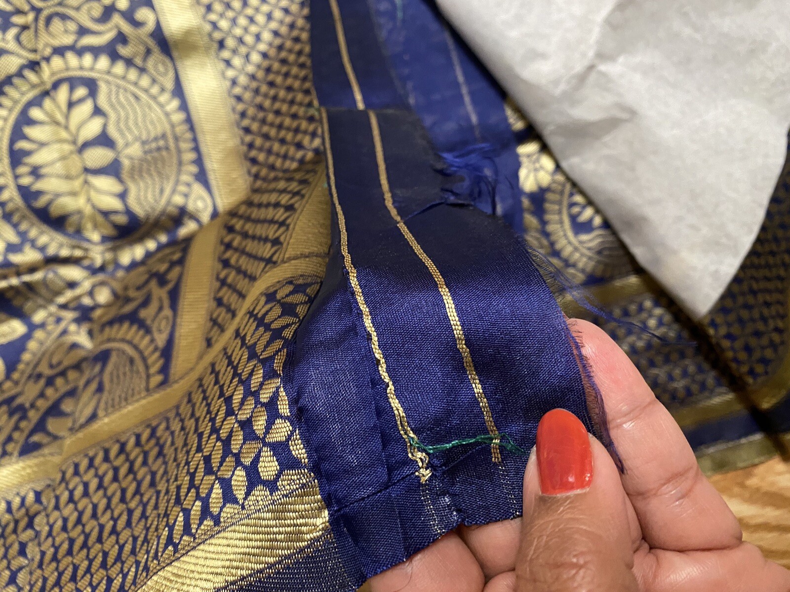 NWT Blue PEACOCK Pallu Gold ART silk Sari ALL OVER JAAL banarsi W/ BLOUSE-USA S