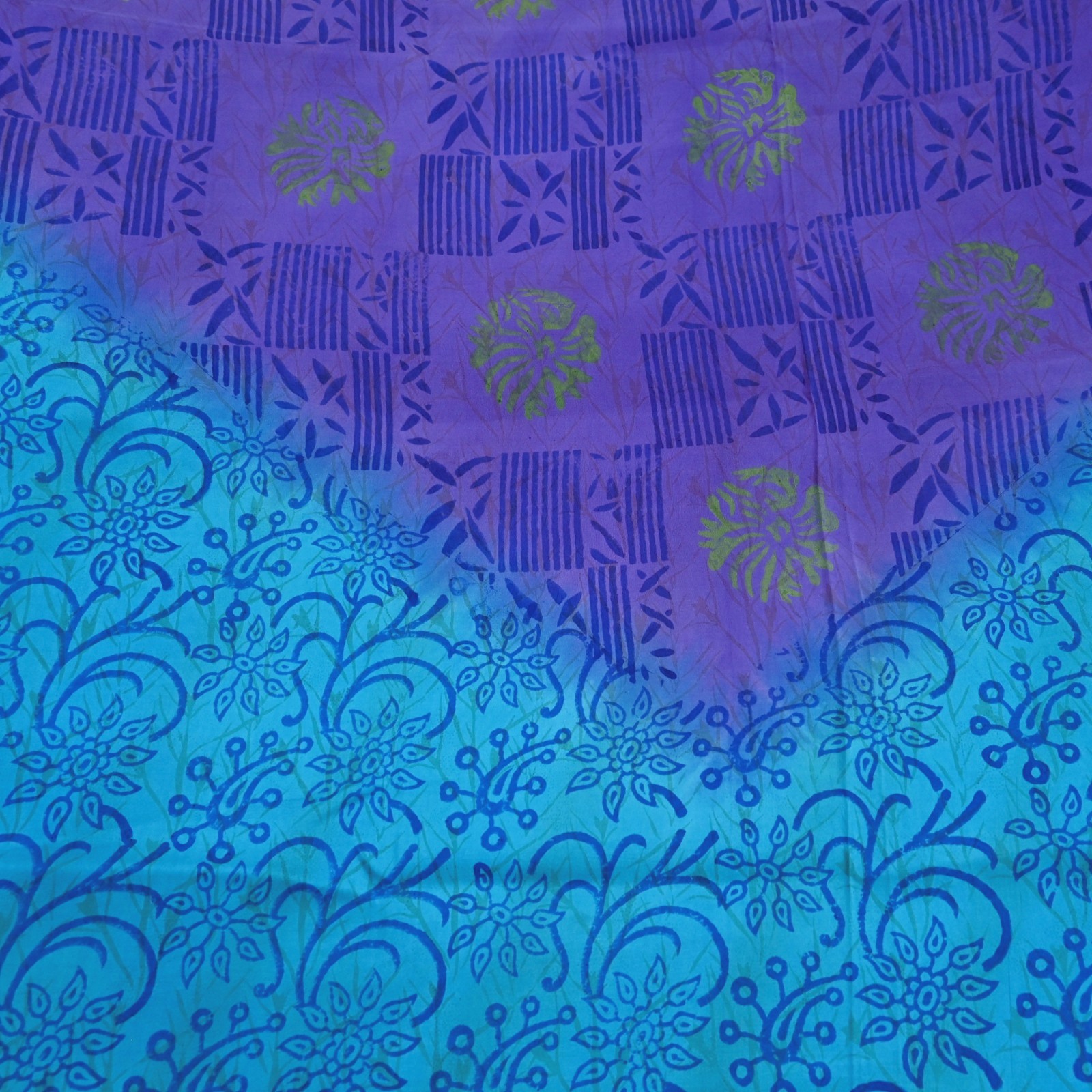 Vintage Sari Purple & Blue Pure Silk Printed Saree 6yd Sewing Craft Fabric Soft