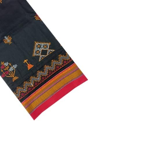 Women’s Handloom Cotton Resham Silk Kasuti Saree with Stripe Pallu Running Blous