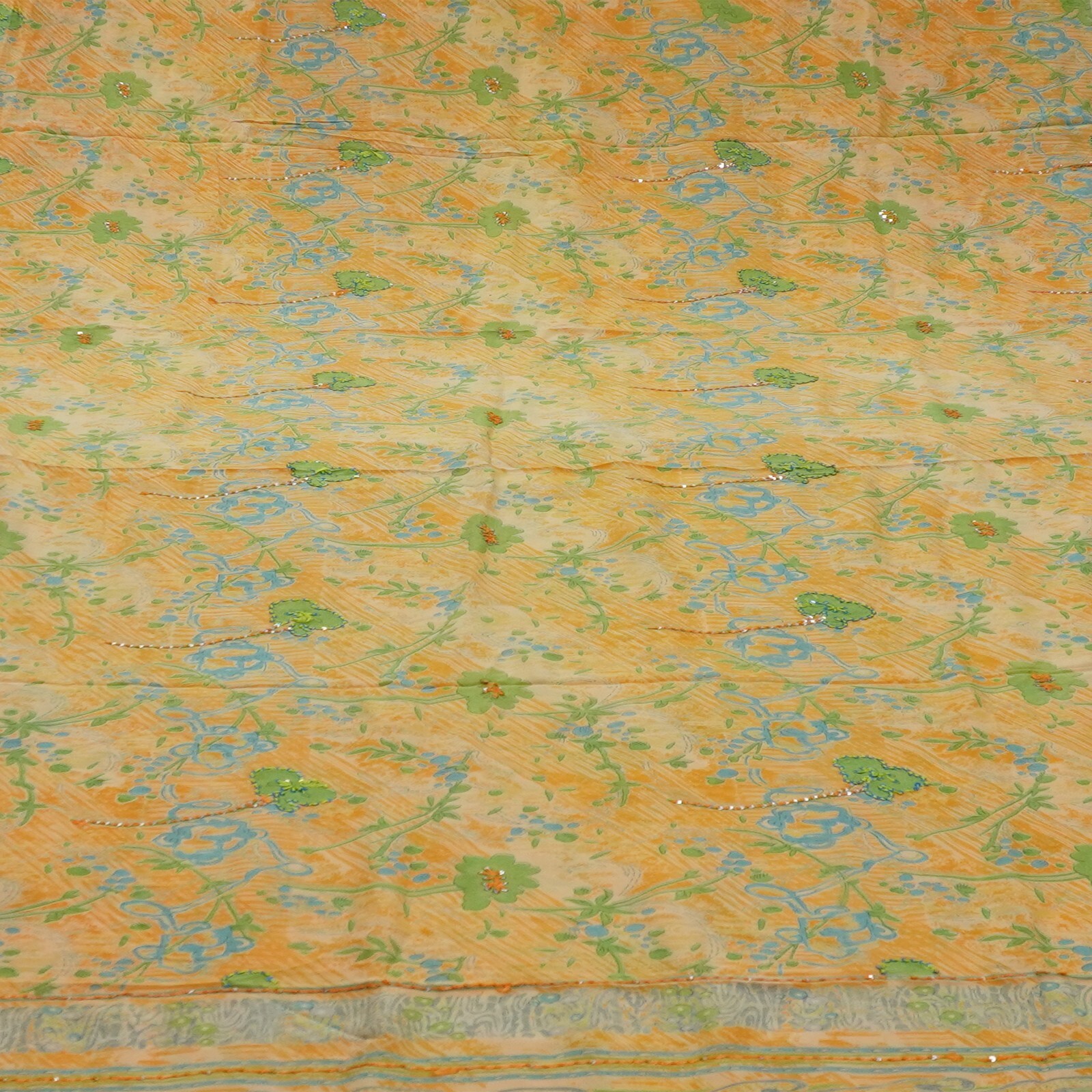Vintage Pale Orange Sarees 100% Pure Crepe Silk Hand Embroidered Sari 5YD Fabric