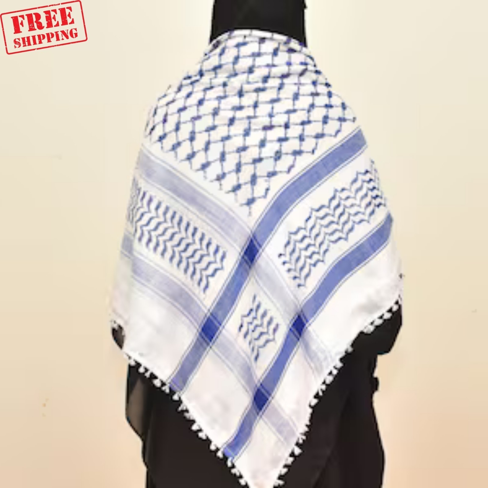 Blue White Palestinian Keffiyeh Scarf Cotton Arab Kufiya 48×48