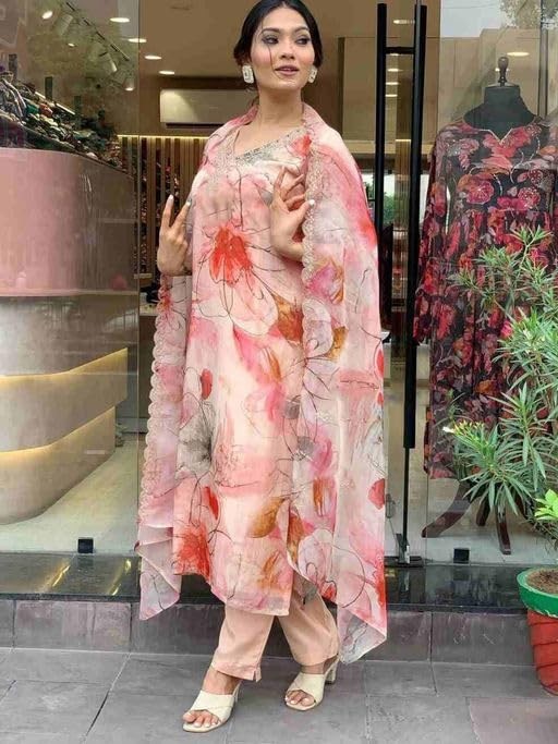 Women’s Casual Cotton Blend Floral Printed Suit Salwar with Dupatta