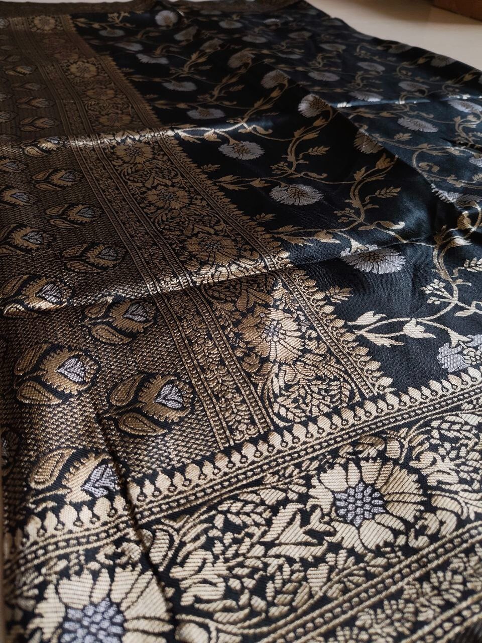 Pure Banarasi Copper Zari Weaving Work Saree Indian Party Wear Sari Wedding Wear