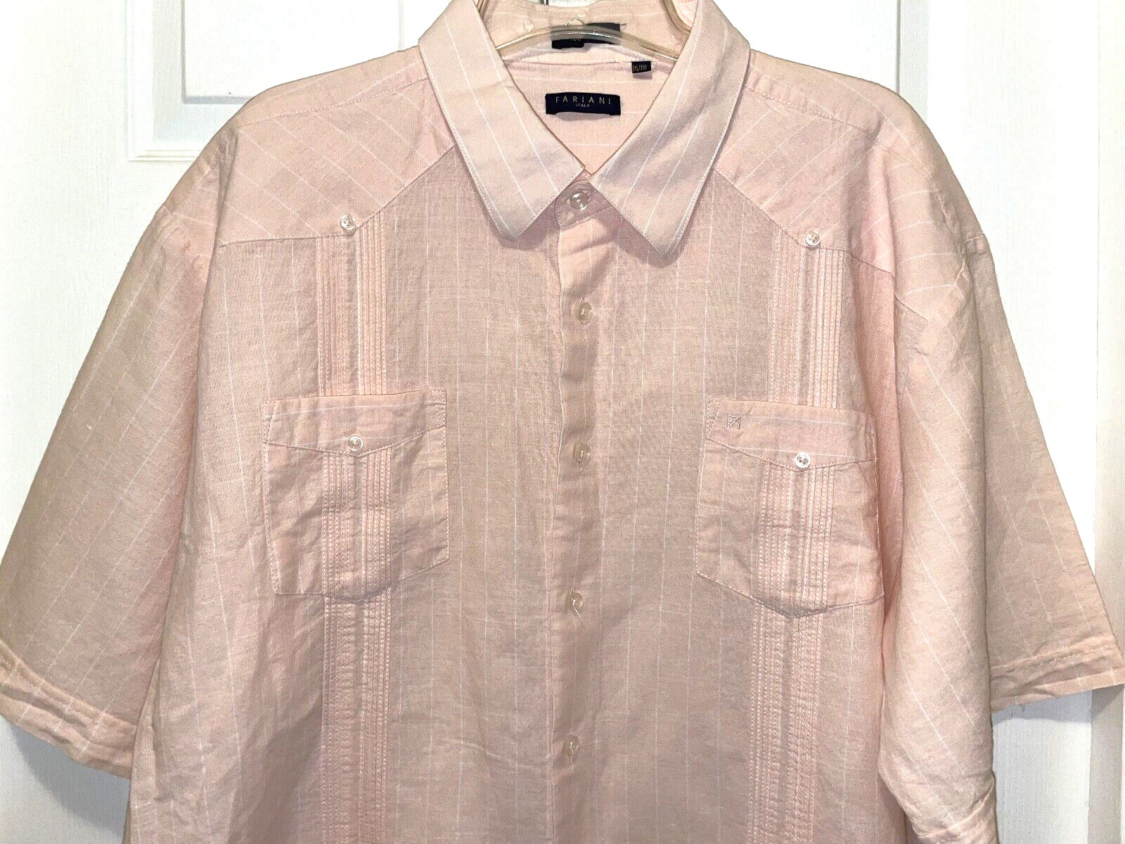Fariani Italy Men’s Peach Linen 4 Pocket Pleated Guayabera Shirt Size 3XL Lk Nw