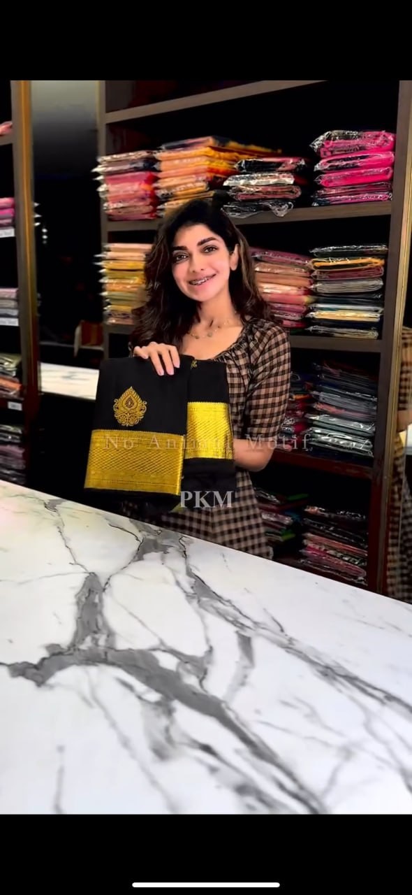 Elegant Black Gold Silk Saree Traditional Wedding Party Wear