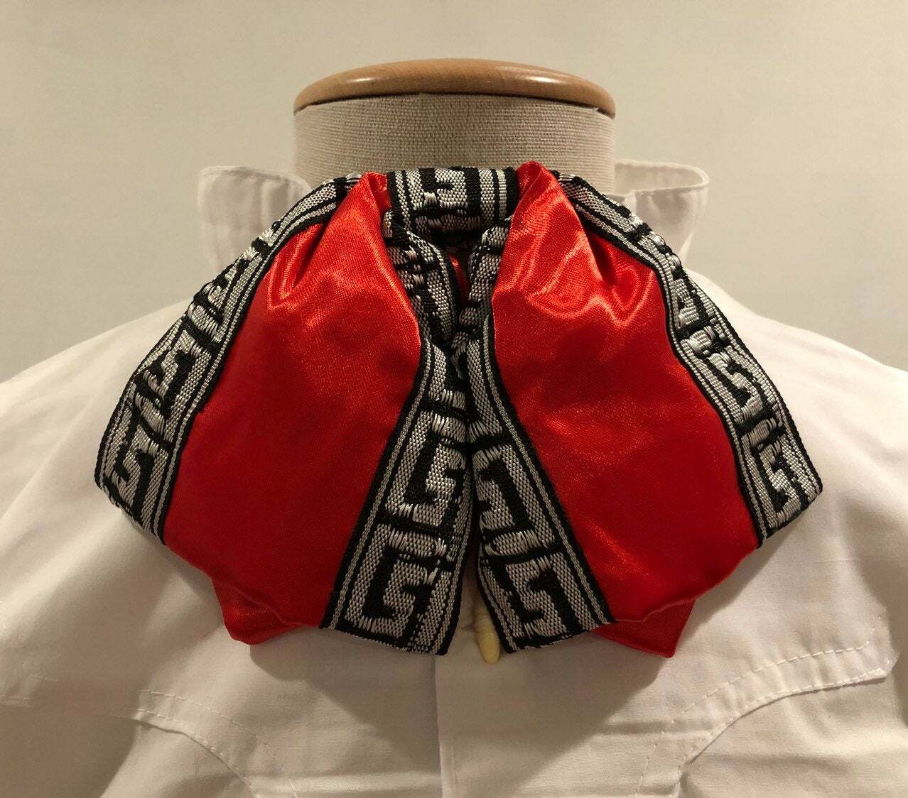 Mexican Charro Moño Doble Red Rojo Silver Black Grecas Azteca Mariachi Bow