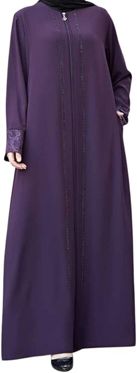 Women’s Abaya Lace Applique Long Sleeve Floor Length Zipper Floor Length Small