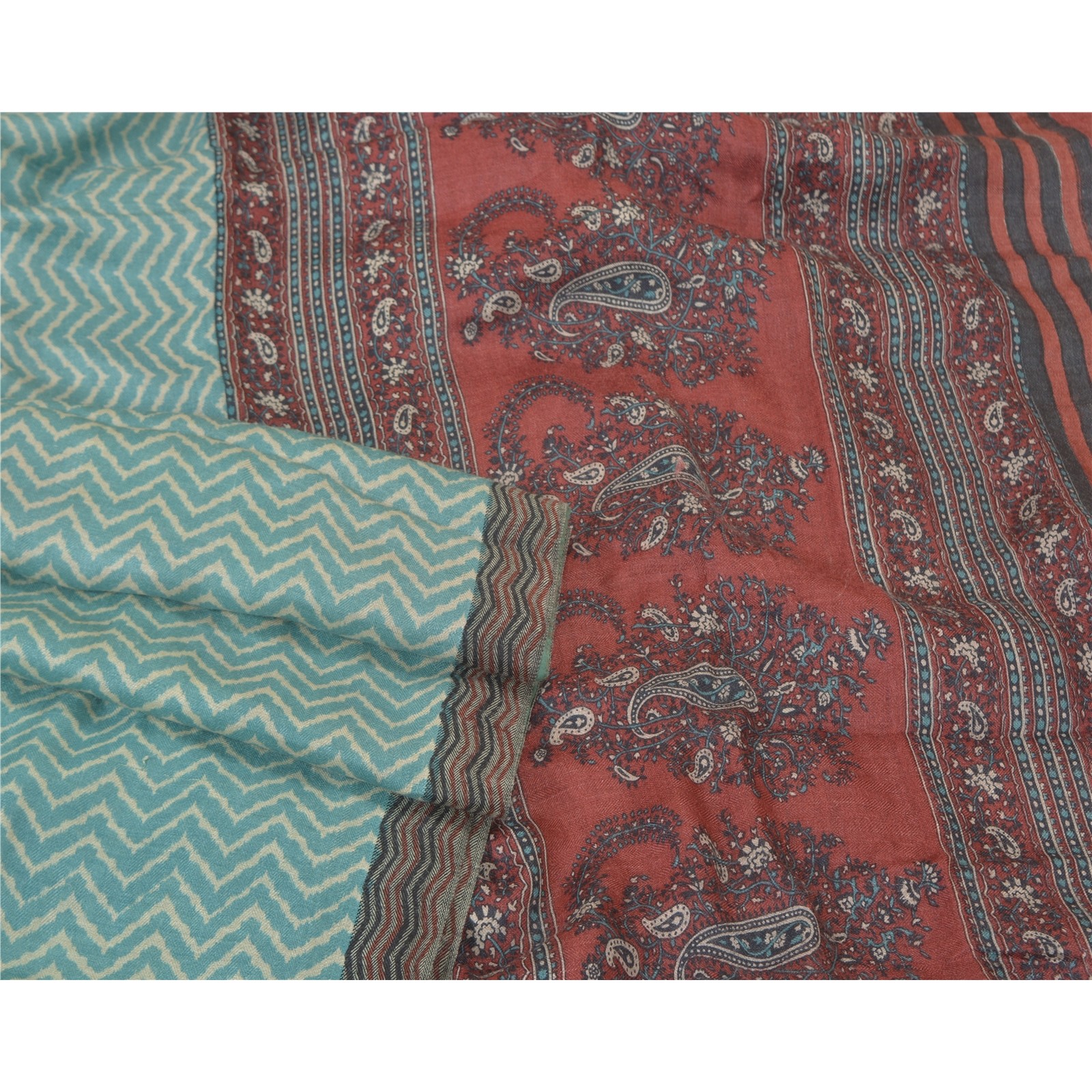 Sanskriti Vintage Indian Sarees 100% Pure Woolen Blue Fabric Printed Woven Sari