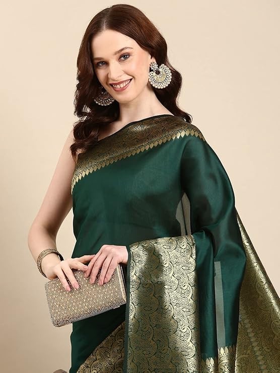 Woven Kanjivaram Soft Lichi Silk Embellished Banarasi Saree With Blouse Piece