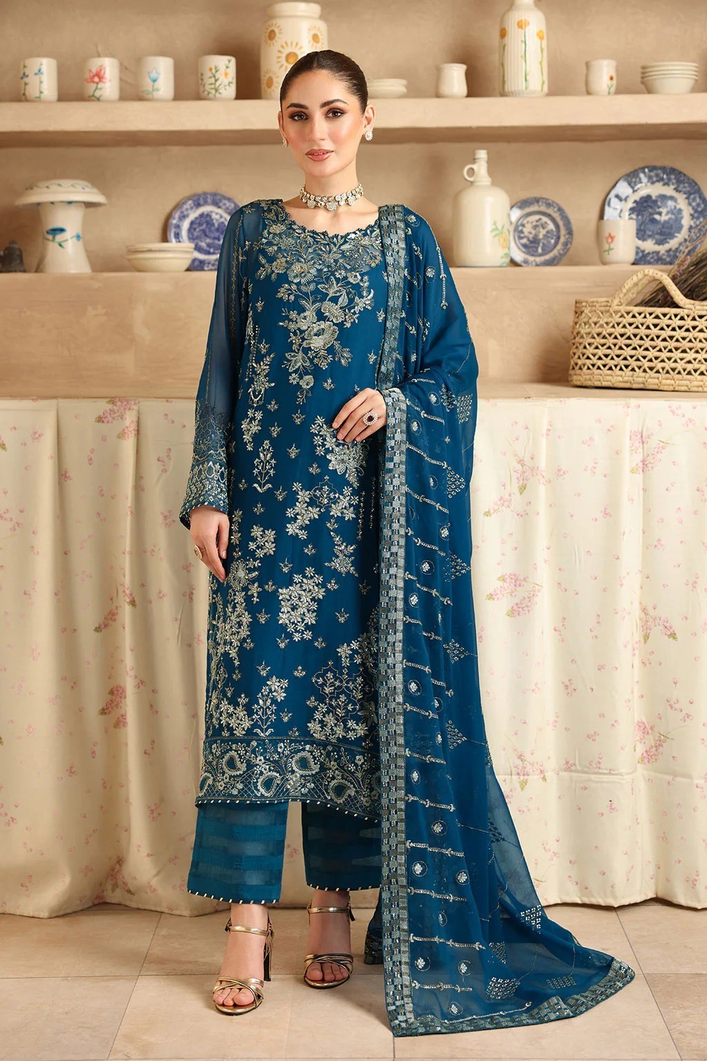 Fancy Shalwar Kameez Formal Chiffon Suit – Blue with sequence work