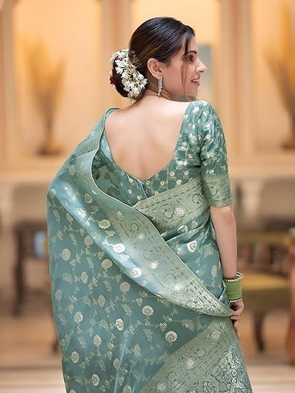 Pure Kanjivaram Silk Saree Soft Banarasi Style Wedding With Blouse Piece