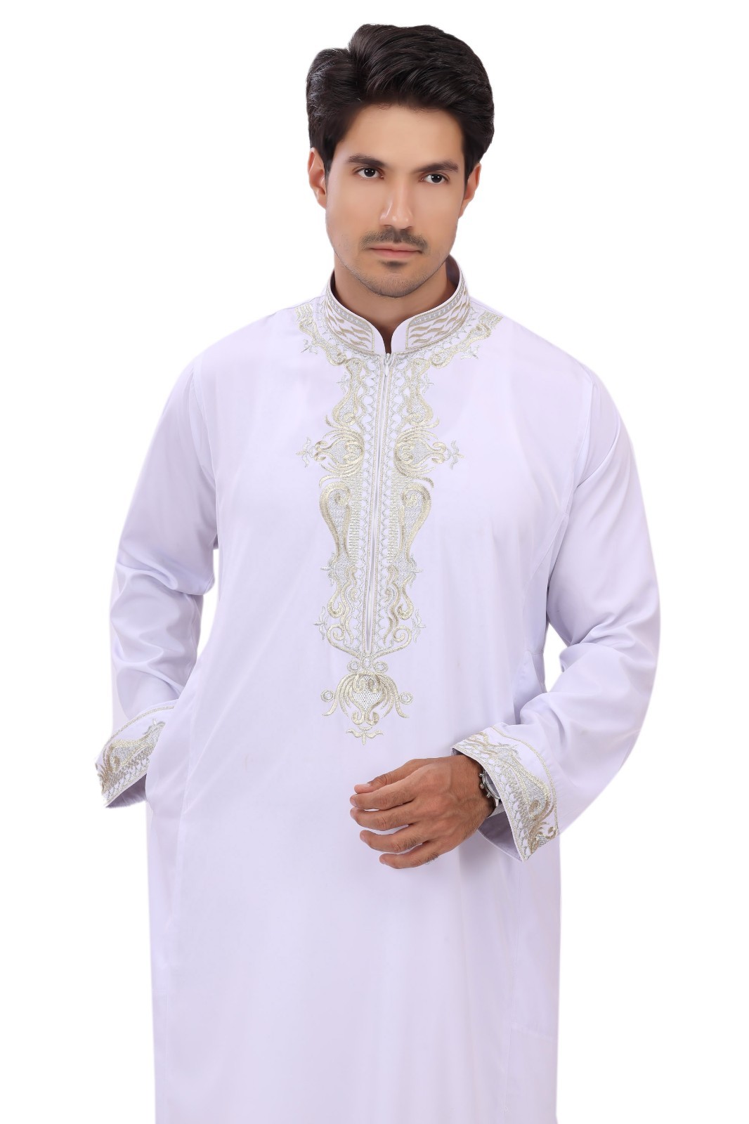 Men’s Traditional Arabic Thobe Long Sleeve Kaftan Robe for Eid Prayer & Wedding