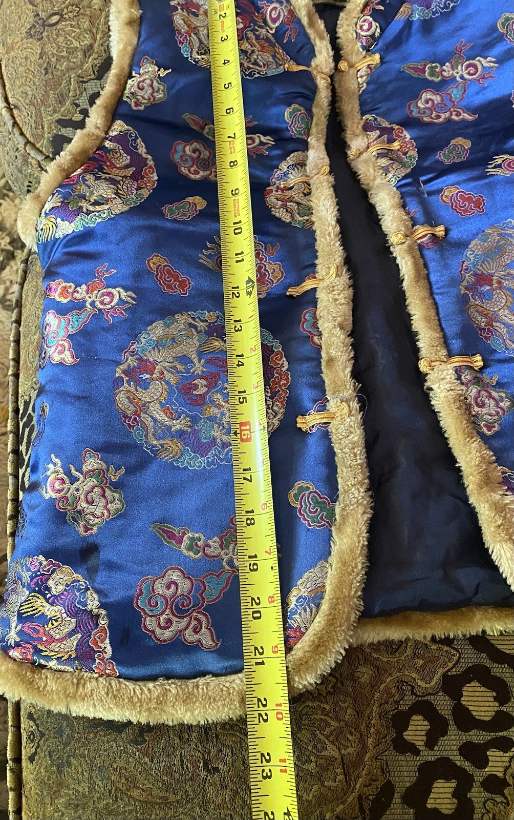 Vietnam Vest Ao DAI TRE EM Blue CHILD 12-14 Faux Fur traditional