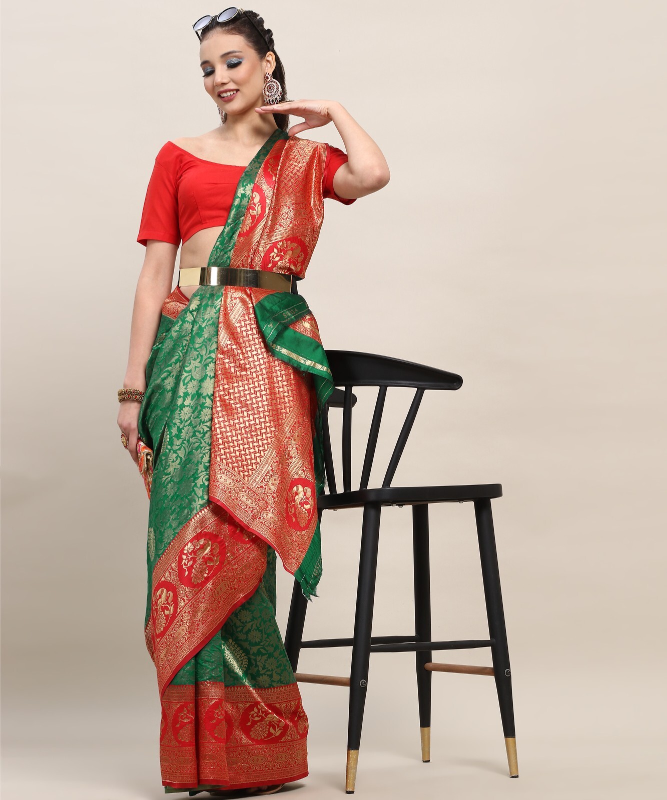 Areca Designer Rajwadi Kanjivaram Silk saree blouses women Saree Cut- 5.5 Meter