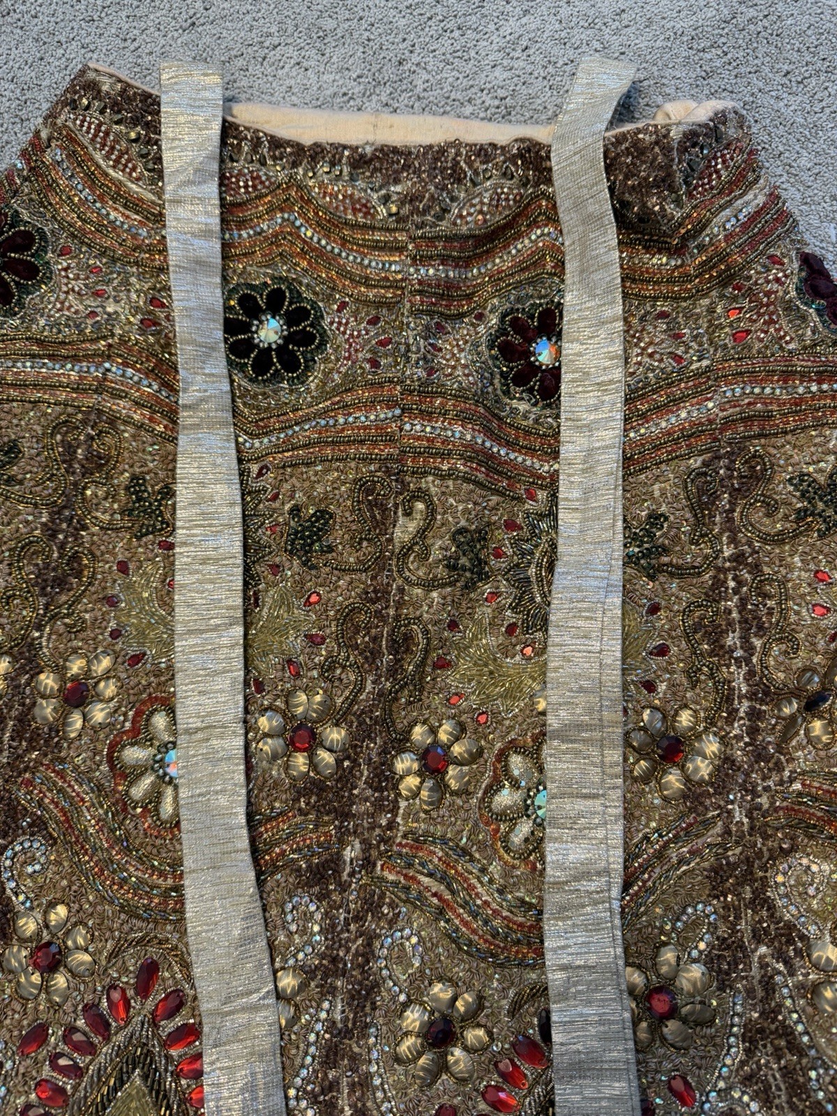 Embroidered Choli Set for Women Red Gold Multi-Color Skirt Dupatta Beads Sequins