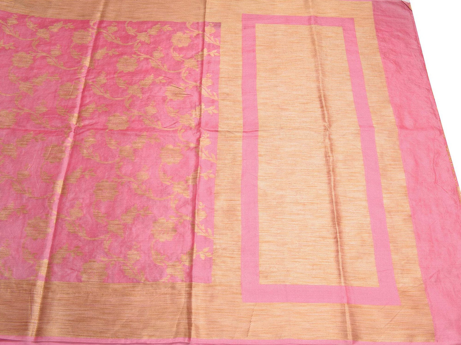 Sushila Vintage Pink Saree Pure Tussar Silk Floral Woven Soft Sari Craft Fabric