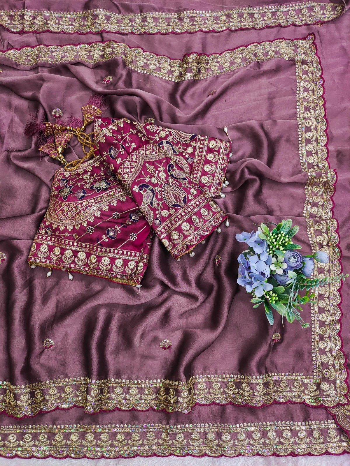 Soft Rangoli Silk Fabric With Sequance and dori Embroidery Work with Real Mirror